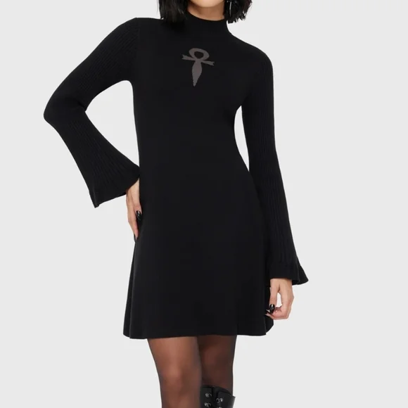 Killstar Black Long Sleeve Dress with Symbol - Picture 3 of 5
